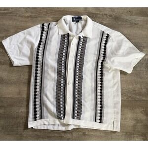 88 Edition S Men's Button Down Shirt Geometric Design White Black Large